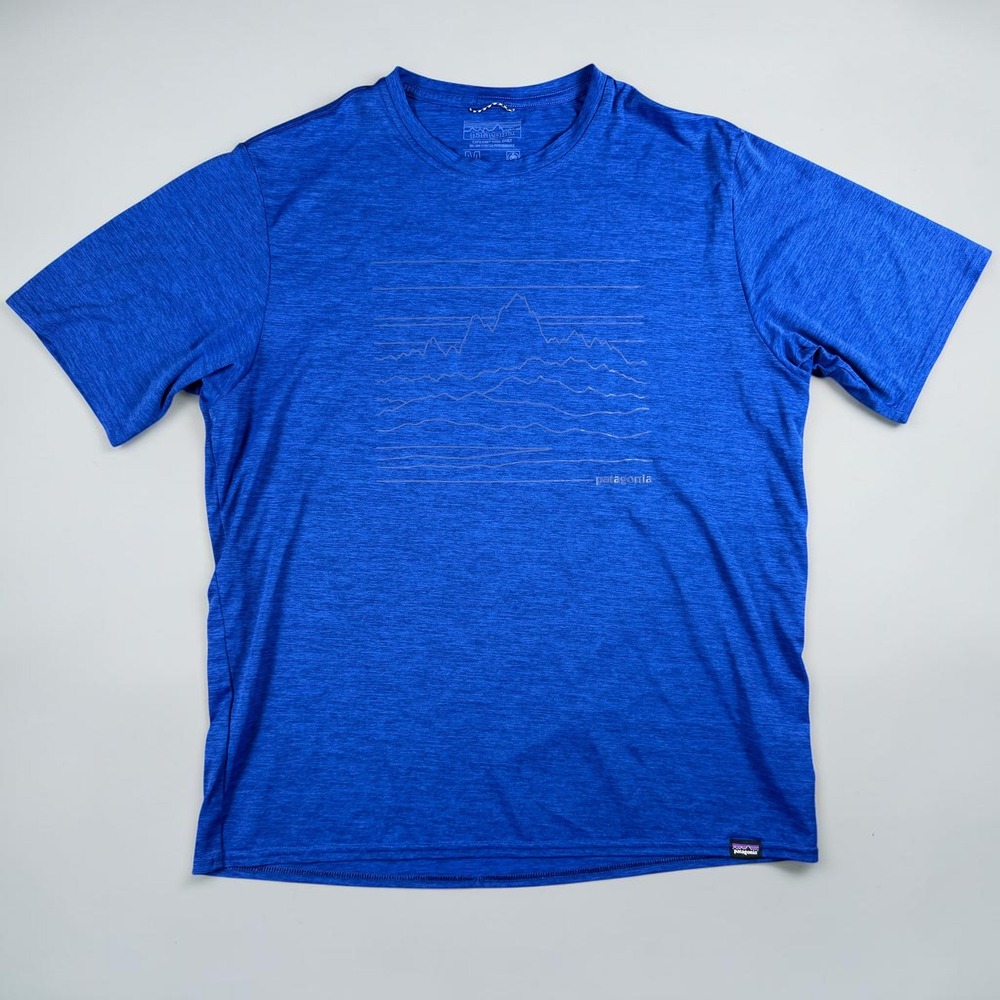 Patagonia Mens Capilene Cool Daily Graphic Shirt Blue Heather Mountain Size M